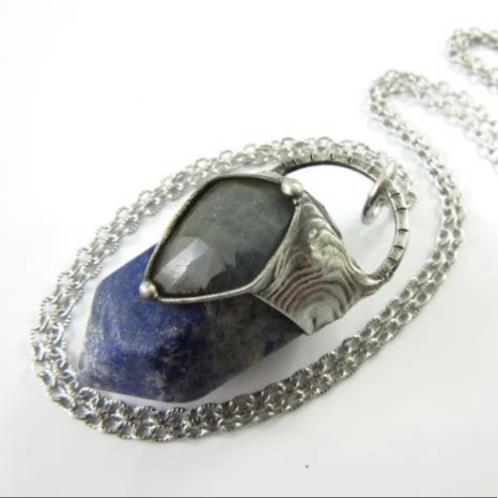 Crystal necklace - sapphire, labradorite & lapis lazuli crystal pendant